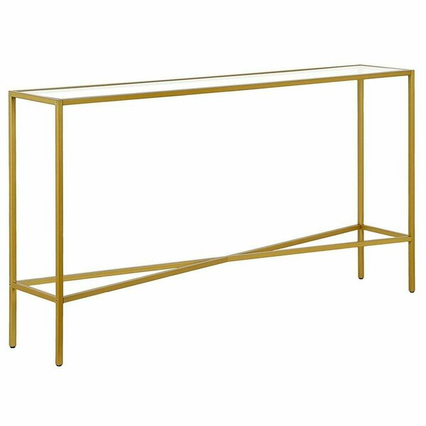 Henn & Hart 55 in. Brass Finish Console Table with Glass Tabletop, Clear & Gold AT0822